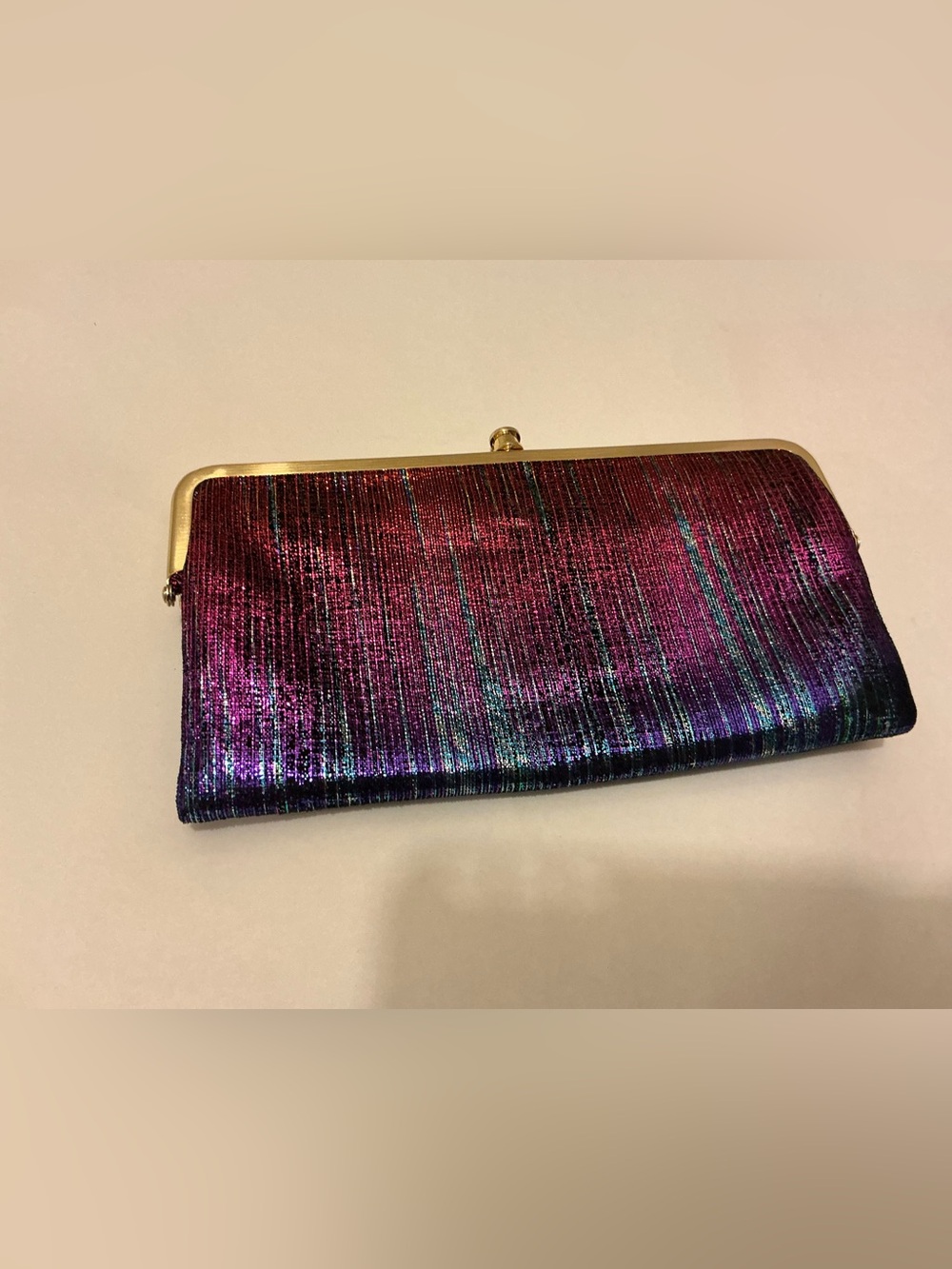 HOBO international Iridescent Purple and Blue Metallic Frame Clutch Rare